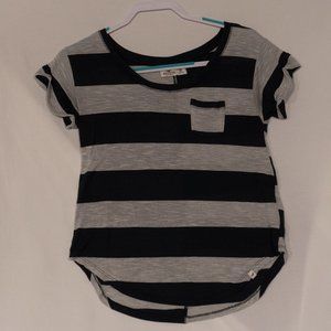 Hollister Dark Navy Blue and Gray Striped T-Shirt